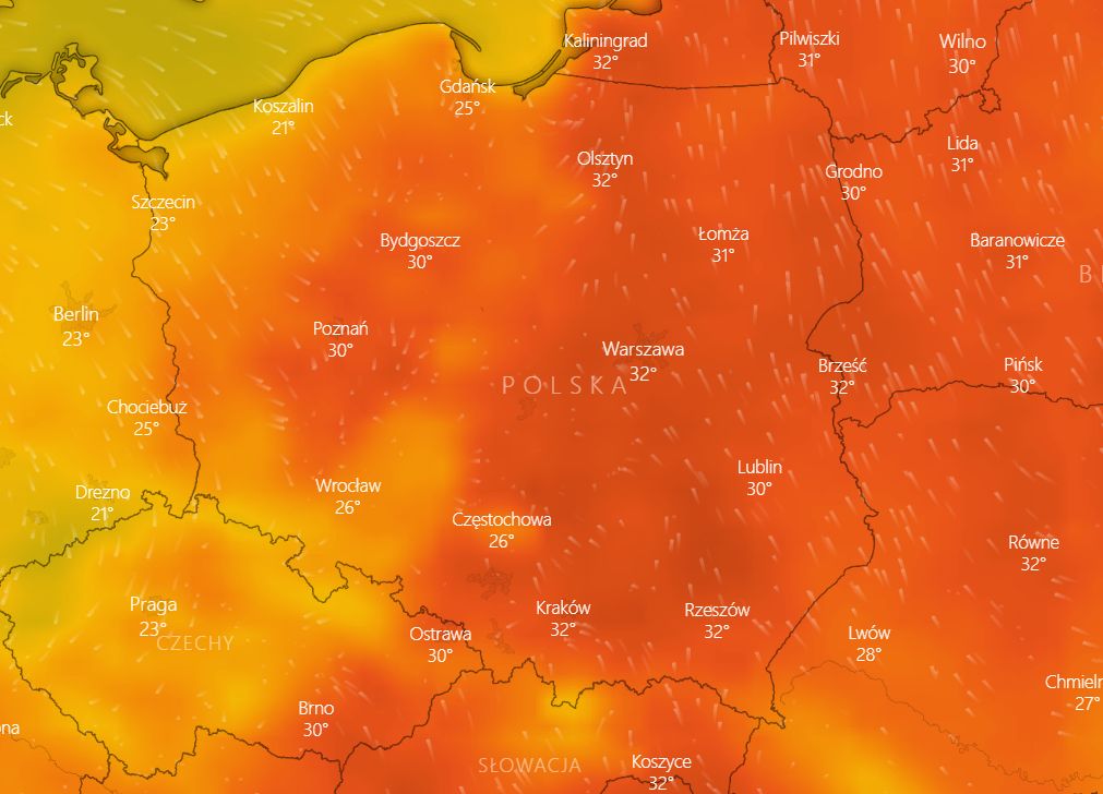 Pogoda. Mapka obrazująca wejście chłodniejszego frontu atmosferycznego od zachodu