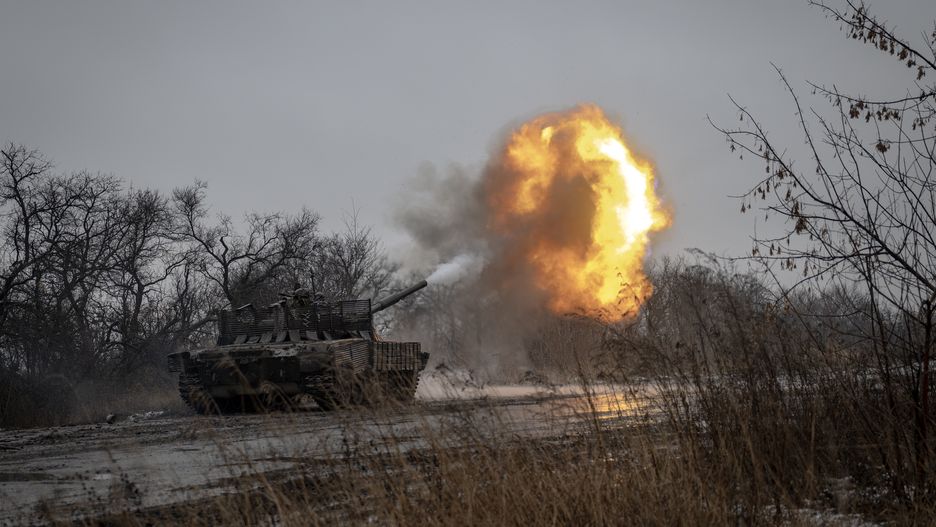 AVDIIVKA, UKRAINE - DECEMBER 01: Ukrainian soldiers fire targets as Russia and Ukraine war continues in the direction of Avdiivka of Donetsk Oblast, Ukraine on December 01, 2023. As Ukrainian tank troops deployed in the Avdiivka direction, where heavy clashes have been continuing due to the intensification of Russian attacks lately, play an important role in keeping the defense line standing. In some parts of the region, which has been covered in mud due to the bad weather conditions, tracked combat vehicles such as tanks can move. (Photo by Ozge Elif Kizil/Anadolu via Getty Images)