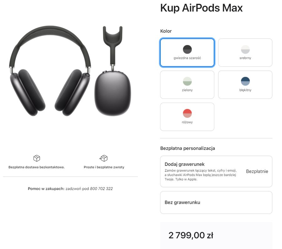 Cena Apple AirPods Max w oficjalnym sklepie