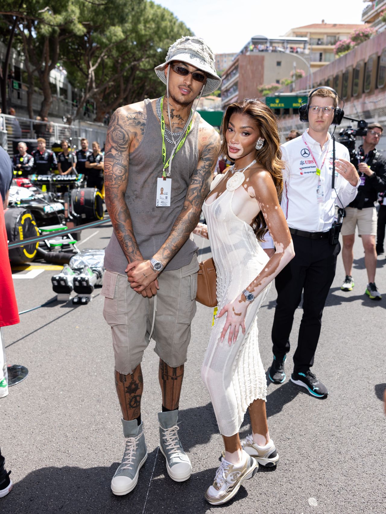 Winnie Harlow and Kyle Kuzma at the F1 races