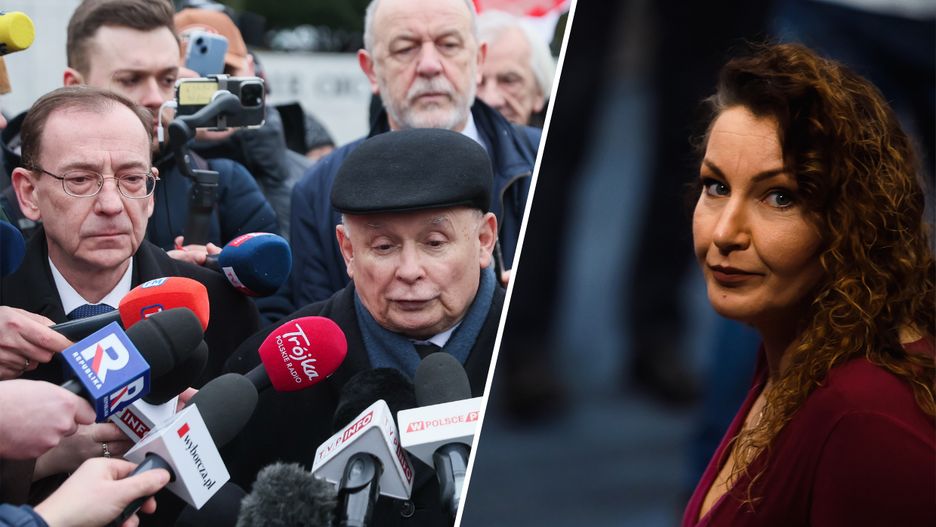 Jarosław Kaczyński i Mariusz Kamiński na konferencji przed Sejmem / Monika Pawłowska