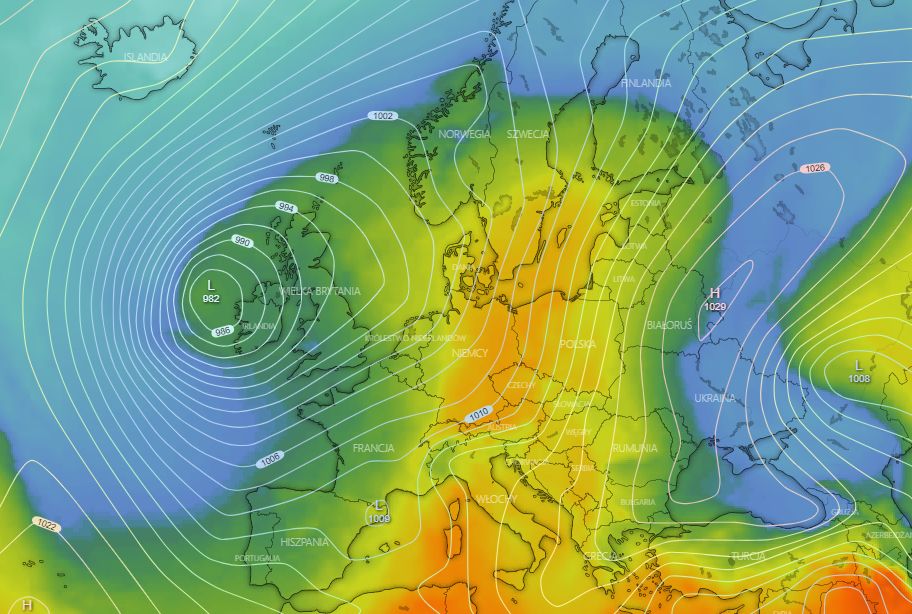 Pogoda. Rozległy strumień ciepła nad Europą