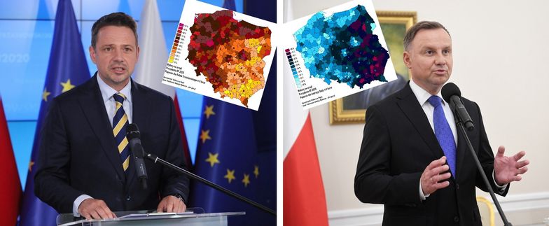 Wybory 2020. Powiatowe mapy Polski pokazują rozbicie na pół narodu.