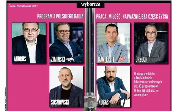 „Gazeta Wyborcza” z dodatkiem na temat zwolnień i sytuacji w Trójce. Wśród autorów Michał Olszański