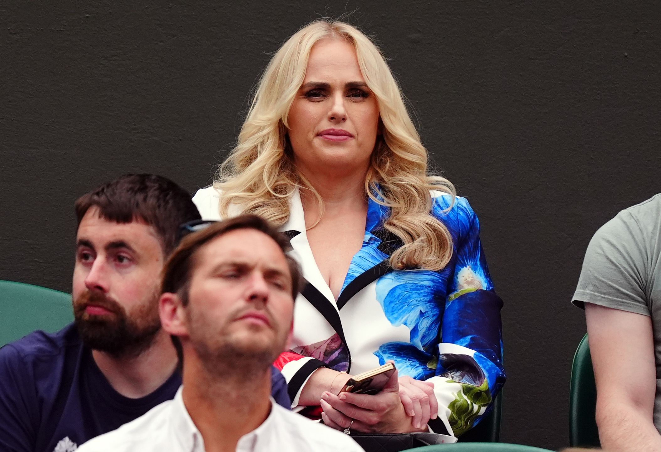 Rebel Wilson watches the centre court action between Novak Djokovic and Vit Kopriva on day two of the 2024 Wimbledon Championships at the All England Lawn Tennis and Croquet Club, London. Picture date: Tuesday July 2, 2024. (Photo by Mike Egerton/PA Images via Getty Images)