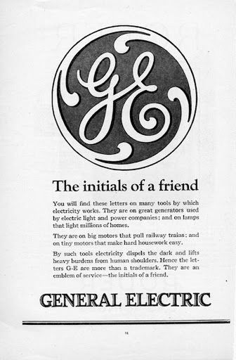Logo GE wykorzystane w reklamie w 1923 roku