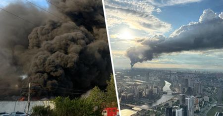 Kłęby czarnego dymu. Potężny pożar pod Moskwą
