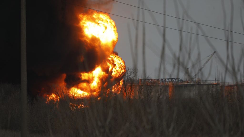 Ukraine strikes fuel depot in Russia's Belgorod, regional governor says
BELGOROD, RUSSIA - APRIL 1 : An image of damage after Regional Governor Vyacheslav Gladkov says that helicopters of the Ukrainian Army hit the oil refinery in Belgorod, Russia on April 1, 2022. (Photo by Stringer/Anadolu Agency via Getty Images)
Anadolu
attack, oil rafinery