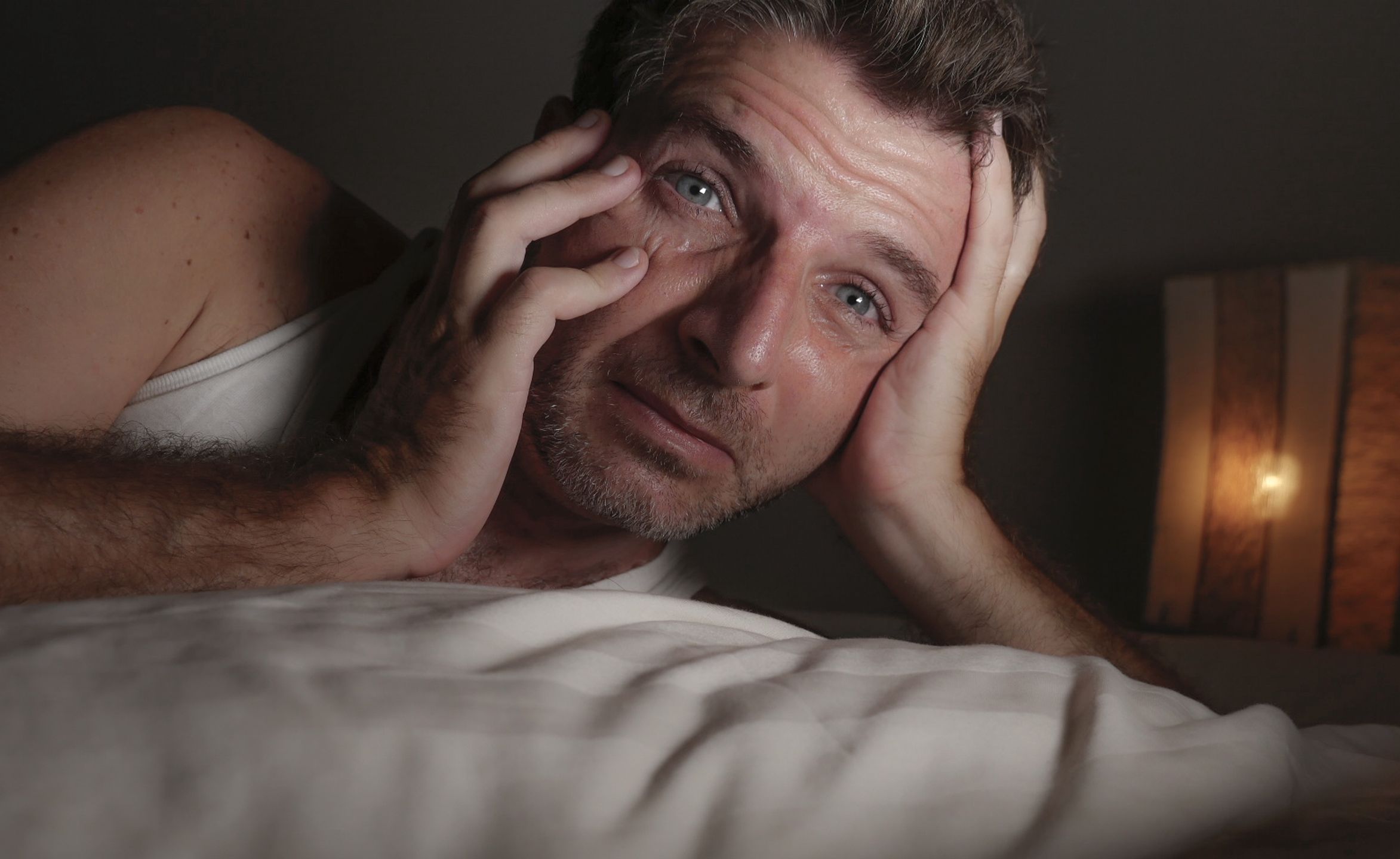 close up face portrait of sleepless and awake attractive man with eyes wide open at night lying on bed suffering insomnia sleeping disorder trying to sleep with dramatic facial expression
close up face portrait of sleepless and awake attractive man with eyes wide open at night lying on bed suffering insomnia sleeping disorder trying to sleep with dramatic facial expression
Marcos Calvo
man, suffering, awake, disorder, eyes, bed, unable, stressed, desperate, guy, handsome, attractive, 30s, 40s, 35.4, 40-45, middle aged, caucasian, dramatic, stress, lying, nightmare, young, depression, sleepless, disturbed, sick, privation, apnea, lifestyle, depressed, hopeless, unhappy, trying, vigil, fatigue, mature