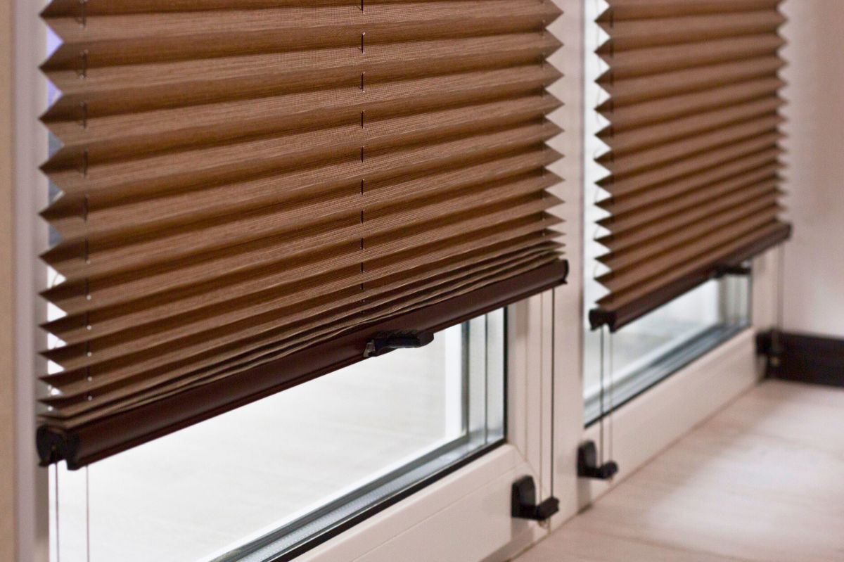 Windows with brown blinds