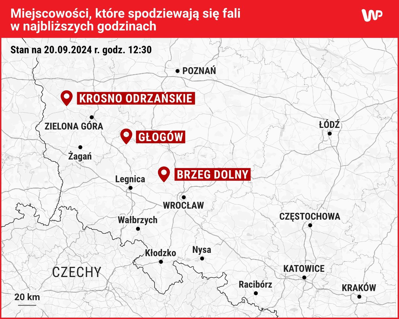 Miejscowości spodziewające się fali w najbliższych godzinach