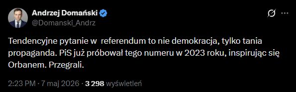 Post ministra Domańskiego ws. propozycji referendum