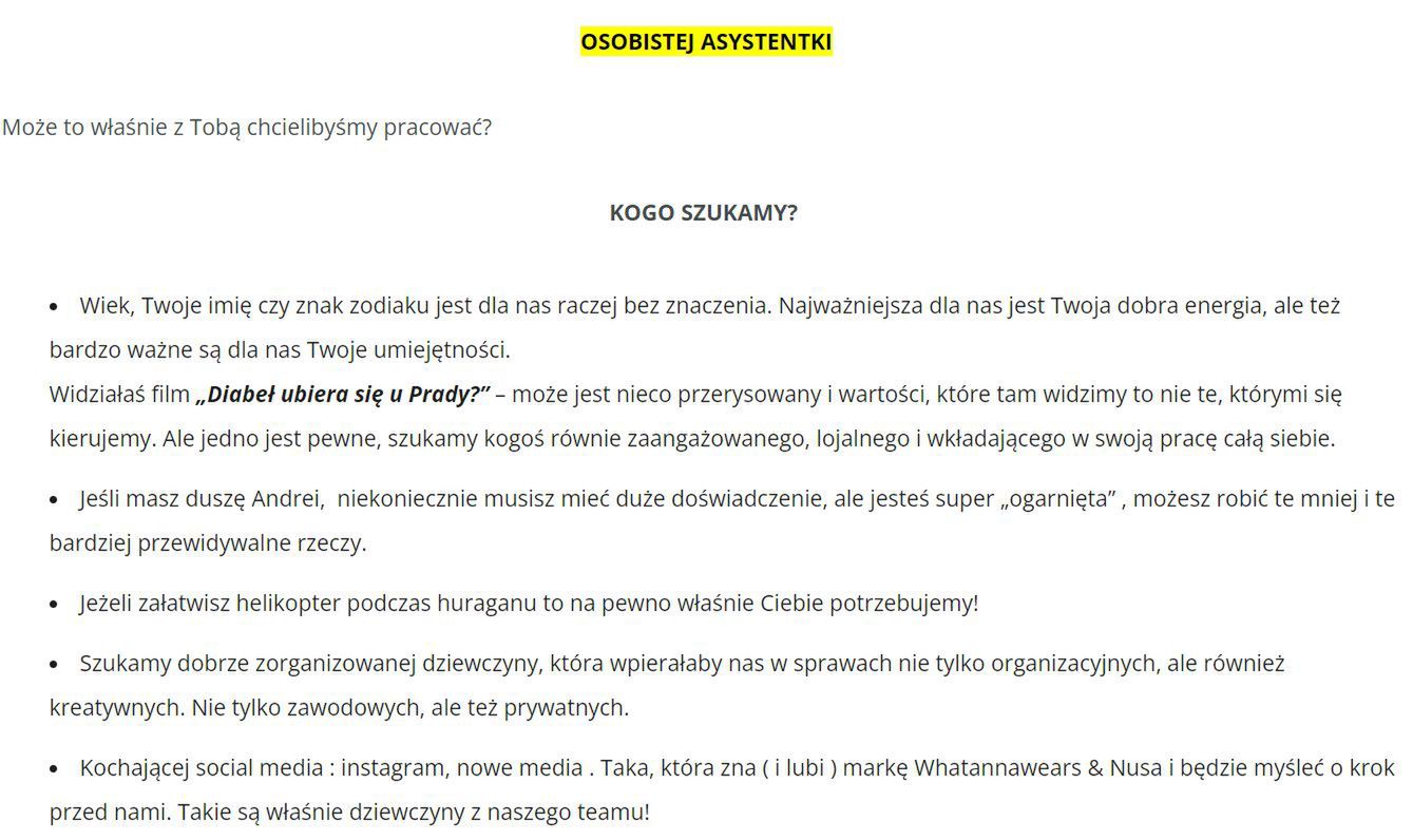 Anna Skura szuka asystentki
