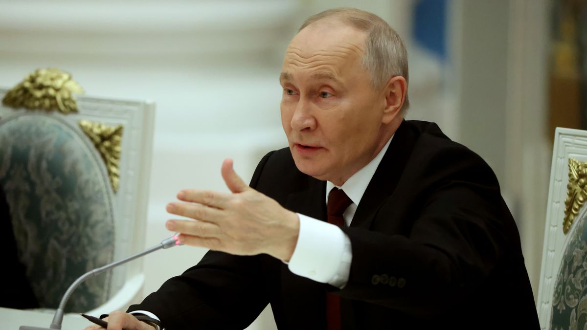 MOSCOW, RUSSIA - NOVEMBER 28: Russian President Vladimir Putin gestures during his meeting with young scientists at Kremlin on November 28, 2025 in Moscow, Russia. Putin held a meeting with participants of the 5th Congress of Young Scientists. (Photo by Contributor/Getty Images)