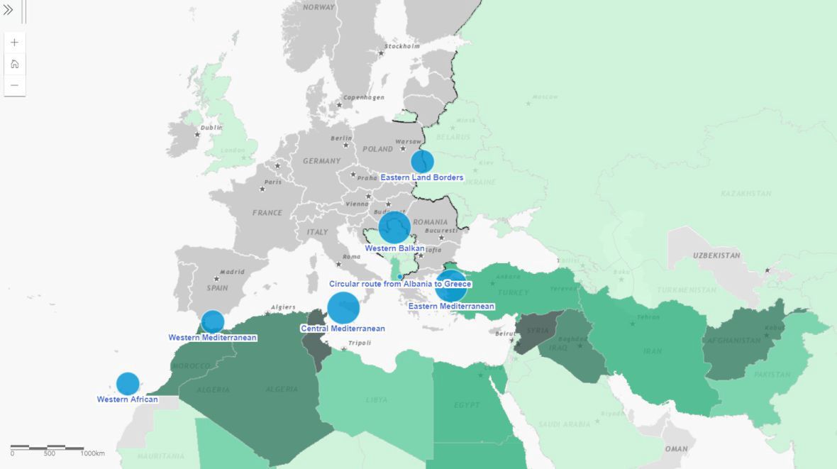 Migratory map. Frontex, Europa, 30.09.2021