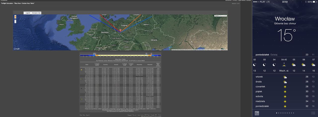 Zazwyczaj do sprawdzenia złotej godziny wystarcza mi zwykła aplikacja pogody w iOS