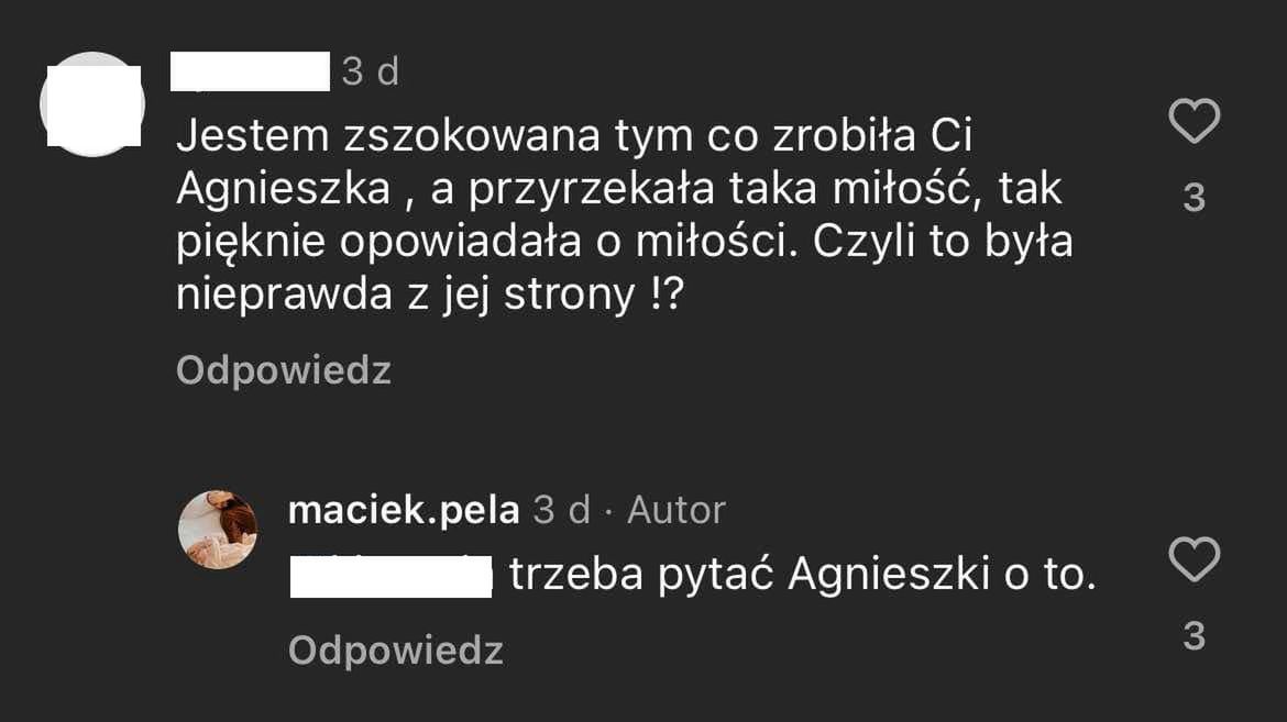 Maciej Pela odpowiada na komentarze  dotyczące rozstania
