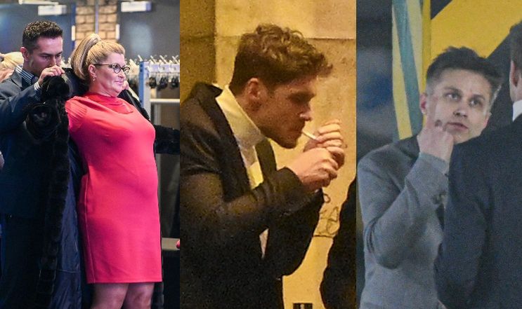 Celebryci po premierze filmowej: Roznerski z papierosem, Skrzynecka z płaszczem, Zakościelny z dziwną miną