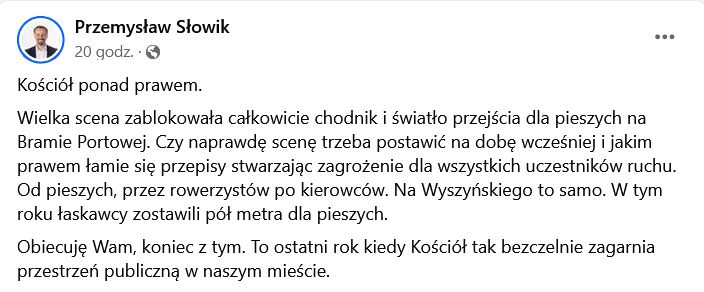 Wpis radnego w mediach społecznościowych