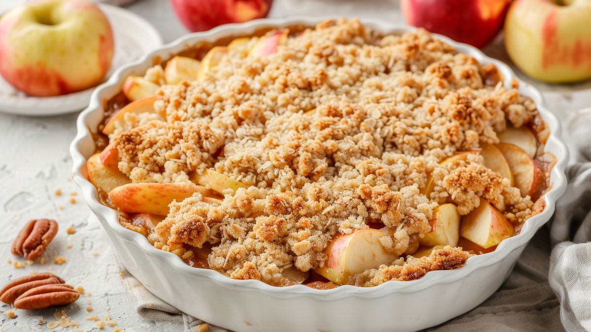 Szarlotka z dużą ilością kruszonki to rozgrzewające ciasto