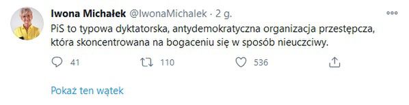 Posty publikowane przez hakerów na profilu Iwony Michałek
