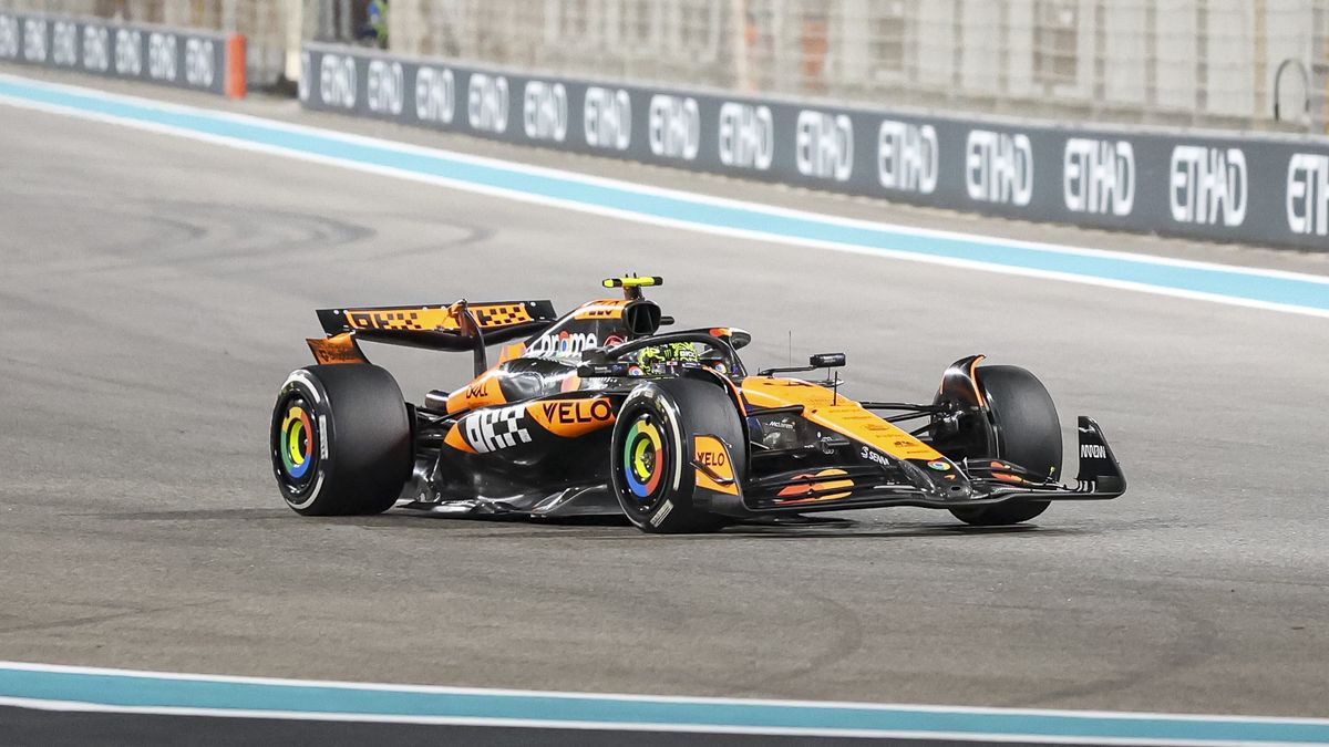 Lando Norris of Great Britain driver of McLaren Formula One Team in action with the MCL38 F1 race car number 4, on track during F1 Grand Prix of Abu Dhabi at Yas Marina Circuit, Abu Dhabi, United Arab Emirates on December 8, 2024 (Photo by Nicolas Economou/NurPhoto via Getty Images)