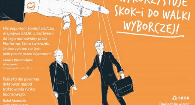 Marionetki w kolejnej reklamie SKOK-ów „Stop korupcji politycznej”