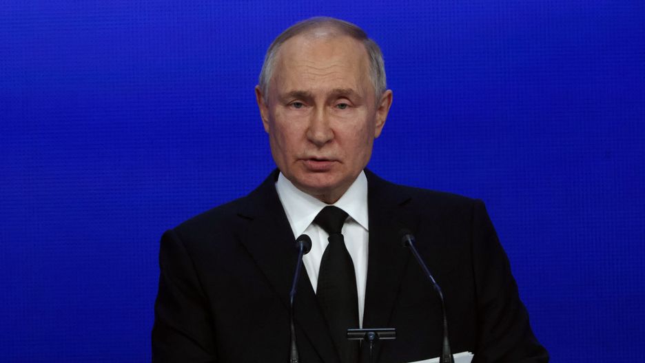 MOSCOW, RUSSIA - FEBRUARY 9: (RUSSIA OUT) Russian President Vladimir Putin speaks during an event marking the 100th anniversary of domestic civil aviation at the State Kremlin Palace, on February 9, 2023 in Moscow, Russia. Russian aviation industry is under strong Western sanctions after the start of the military invasion on Ukraine. (Photo by Contributor/Getty Images)