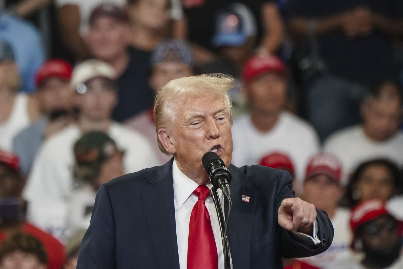 ATLANTA, GA - AUGUST 3- Former President and current Republican presidential nominee Donald Trump speaks during a campaign event on Saturday, August 3, 2024 in Atlanta, GA. (Photo by Elijah Nouvelage for The Washington Post via Getty Images)