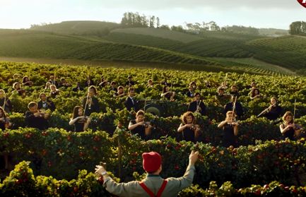 Orkiestra na polu pomidorów w reklamie ketchupu Kotlin