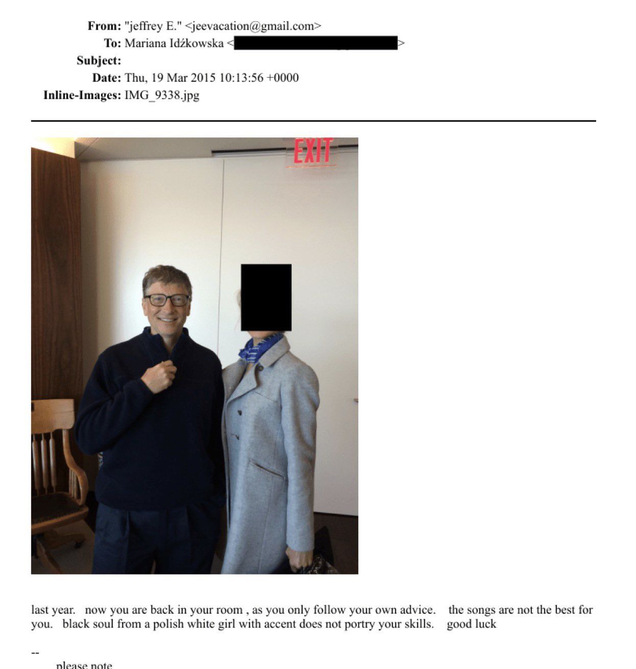 Mariana Idzkowska, Jeffrey Epstein