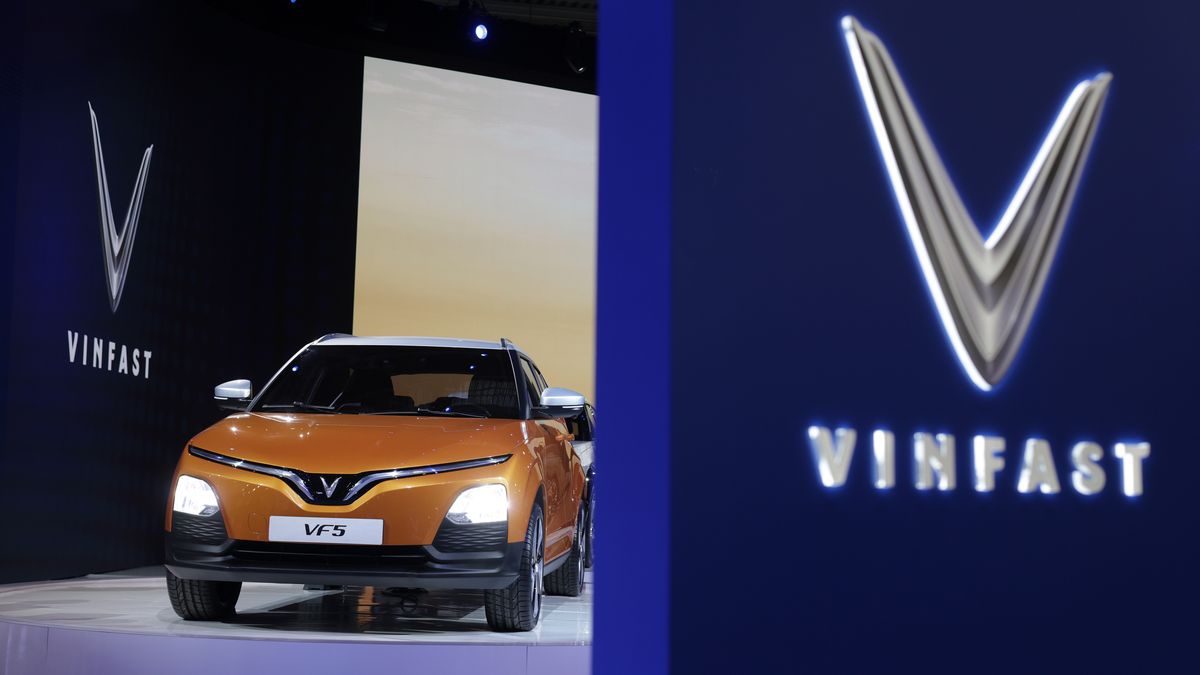 LAS VEGAS, NEVADA - JANUARY 05:  A VinFast VF 5 electric vehicle is displayed at the VinFast booth at CES 2022 at the Las Vegas Convention Center on January 5, 2022 in Las Vegas, Nevada. CES, the world's largest annual consumer technology trade show, is being held in person through January 7, with some companies deciding to participate virtually only or canceling their attendance due to concerns over the major surge in COVID-19 cases. (Photo by Alex Wong/Getty Images)