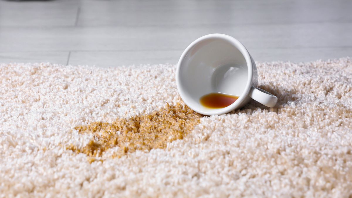 Herbata rozlana na dywanie