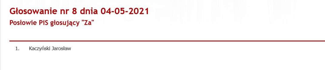 Jeden głos PiS za 