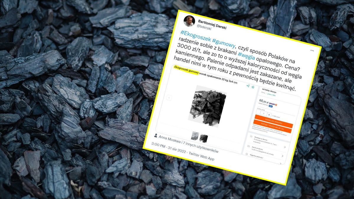 Na zdjęciu węgiel i nałożony na niego tweet Bartłomieja Derskiego