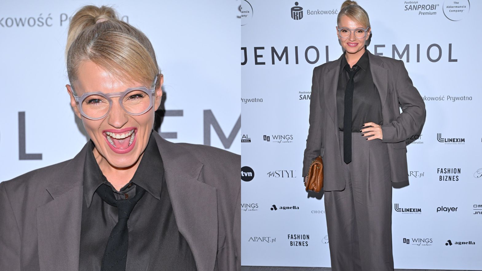 Dorota Szelągowska stroi miny na pokazie Łukasza Jemioła