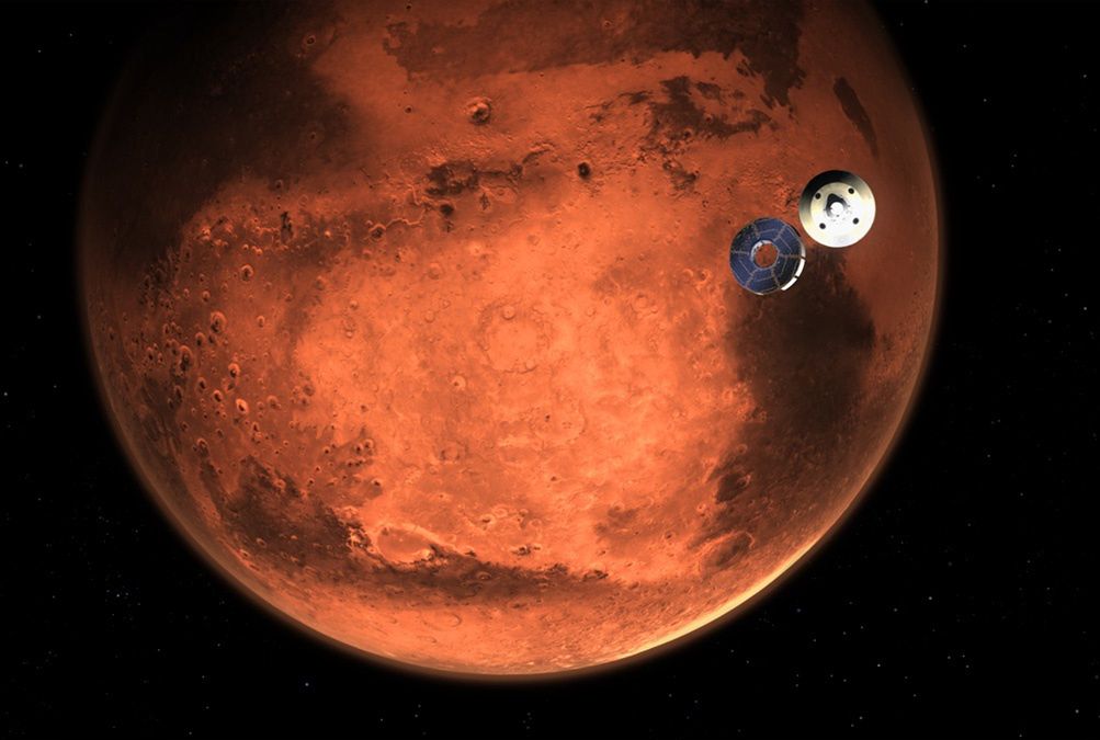 Lądowanie misji Mars 2020  - wizaulizacja 