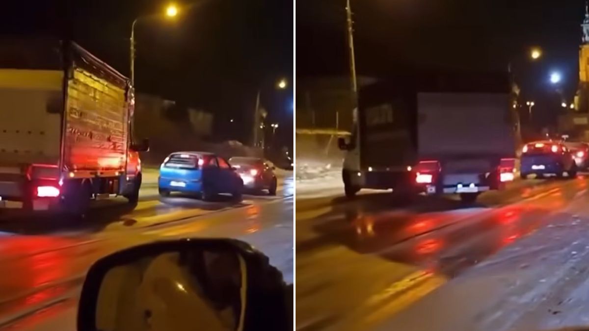 Ślisko w Gnieźnie. Jeden z pojazdów aż obróciło