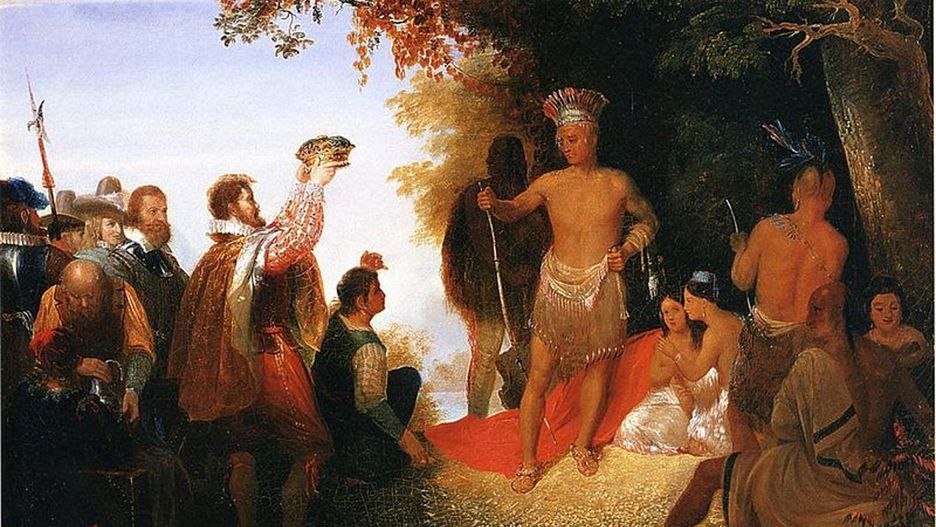 W zamian za "koronację" Powhatan podarował Johnowi Smithowi swój płaszcz