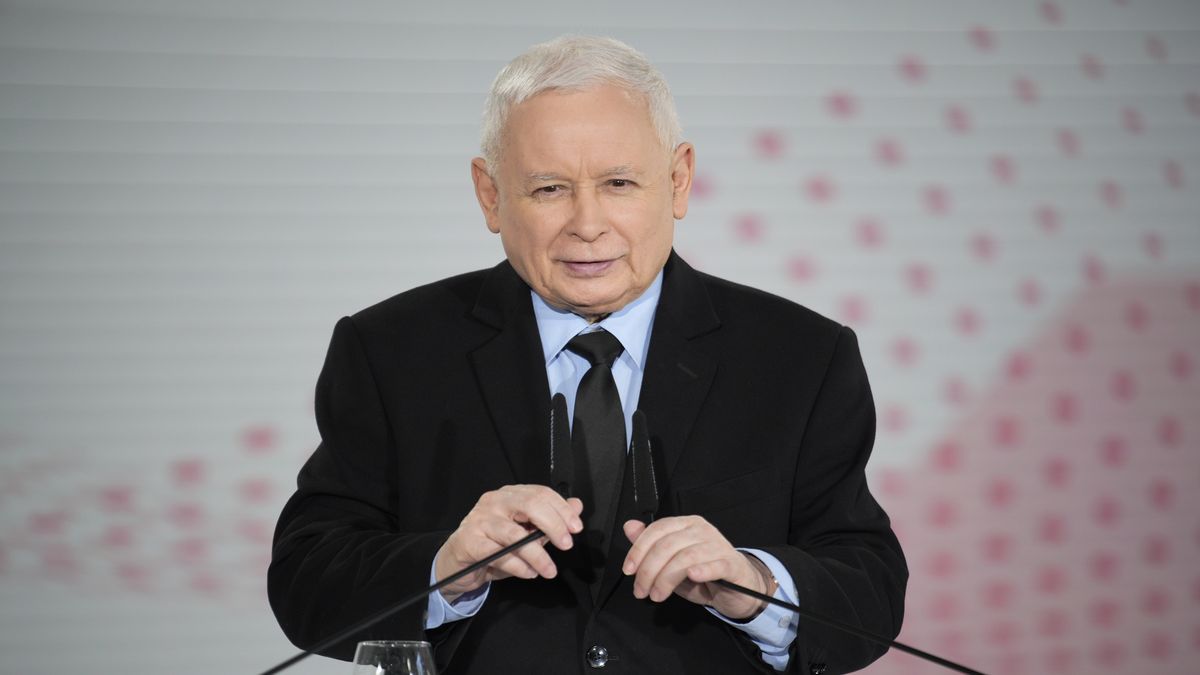 Former de facto leader of Poland Jaroslaw Kaczynski and former Prime Minister Mateusz Morawiecki hold a press conference in Warsaw, Poland on 19 March, 2024. (Photo by Jaap Arriens/NurPhoto via Getty Images)