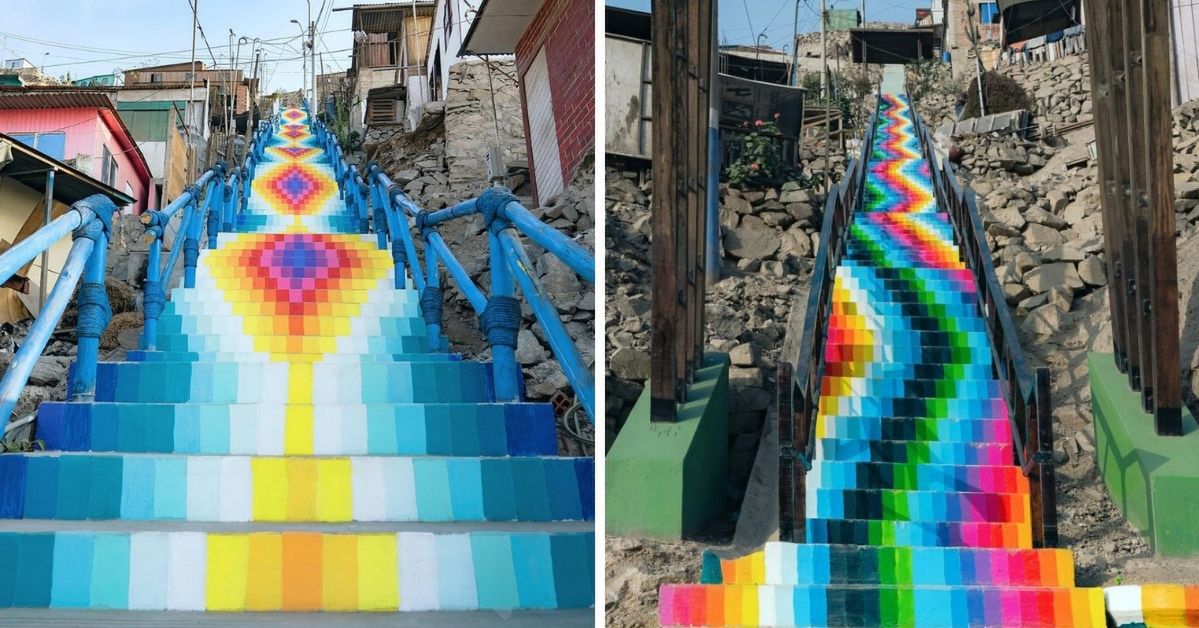 13 schodów przypominających wzorzyste andyjskie koce biegną przez wzgórza stolicy Peru