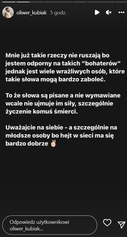 Oliwer Kubiak otrzymał nienawistne wiadomości