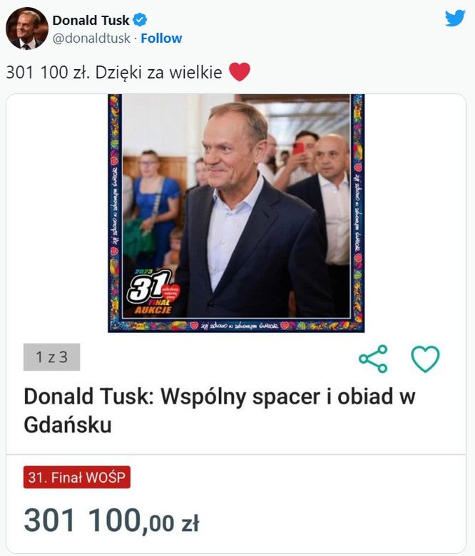 Donald Tusk - jego aukcja na WOŚP