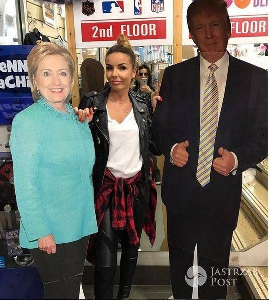 Agnieszka Włodarczyk z Hillary Clinton i Donaldem Trumpem