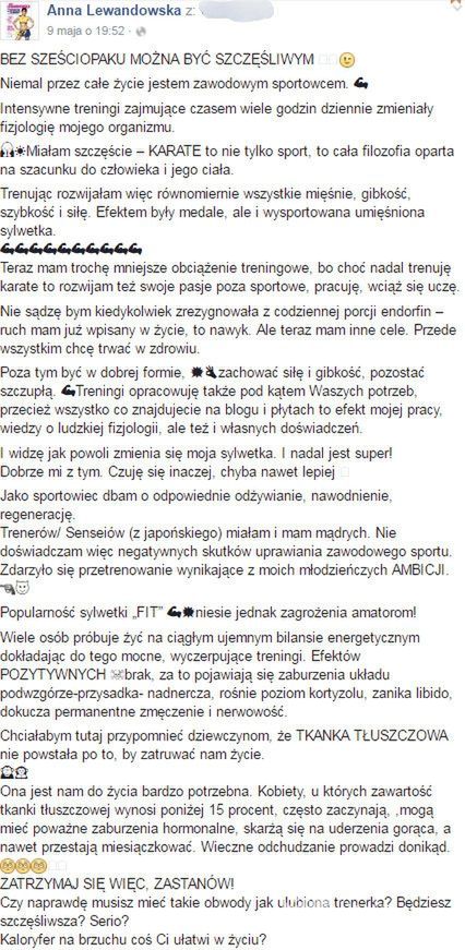 Anna Lewandowska (screen Facebook)