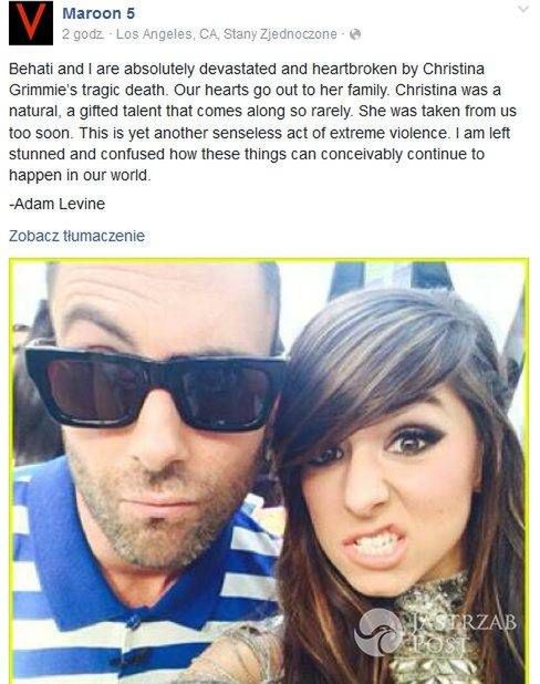 Adam Levine pożegnał Christinę Grimmie