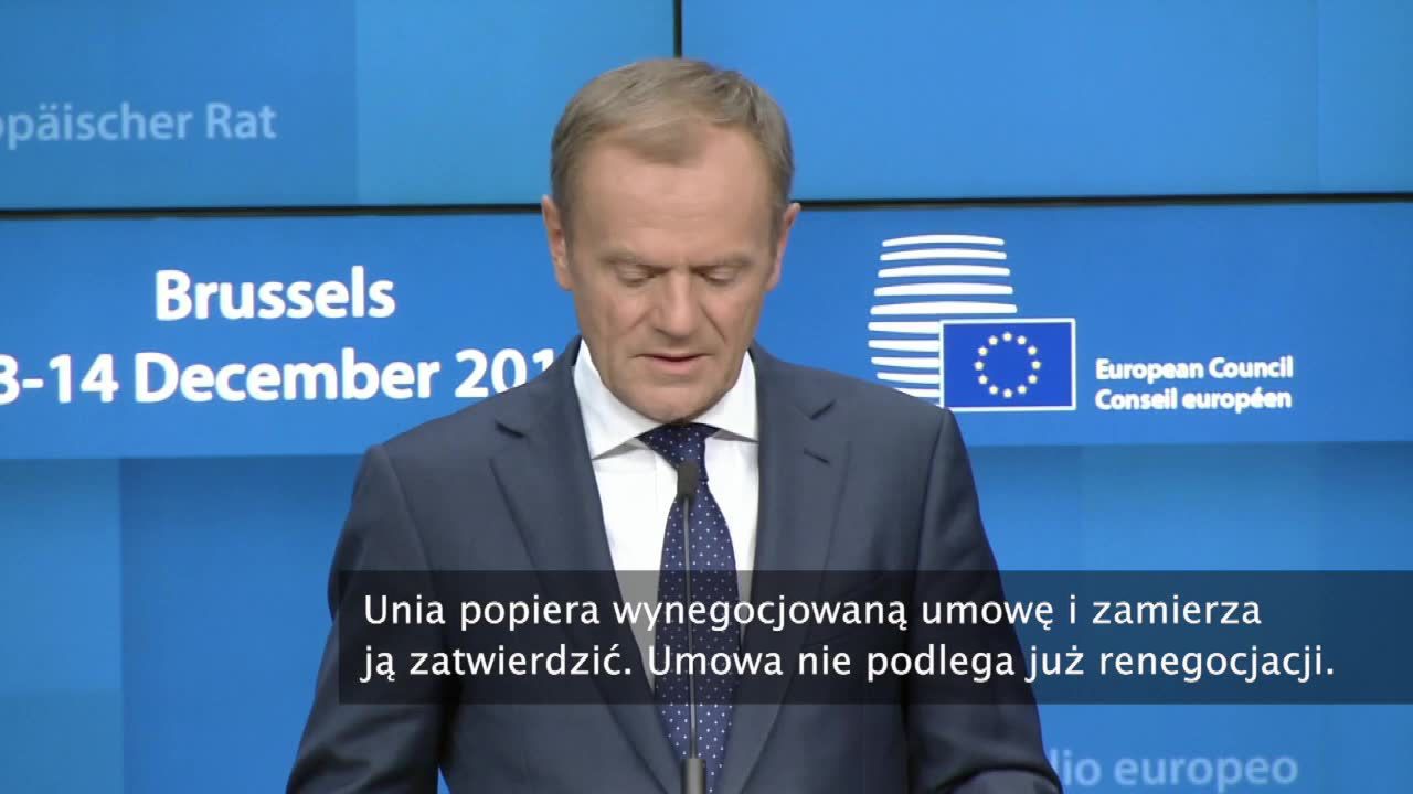 D. Tusk na szczycie UE: Porozumienie o brexicie nie podlega renegocjacji