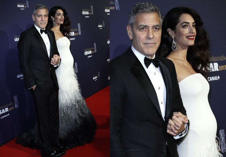 Uśmiechnięty Clooney z ciężarną Amal