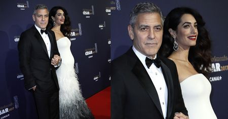 Uśmiechnięty Clooney z ciężarną Amal na gali. Widać już brzuszek! (ZDJĘCIA)