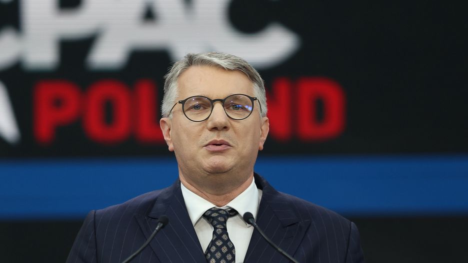 RZESZOW, POLAND - 2025/05/27: Przemyslaw Wipler, Member of the Polish Sejm representing the Warsaw I constituency and member of the New Hope party within the Confederation, participates in the CPAC Poland 2025 conference. Wipler is known for his libertarian views and active role in Polish right-wing politics. The Conservative Political Action Conference (CPAC) took place in Jasionka near Rzeszow, Poland. (Photo by Grzegorz Wajda/SOPA Images/LightRocket via Getty Images)